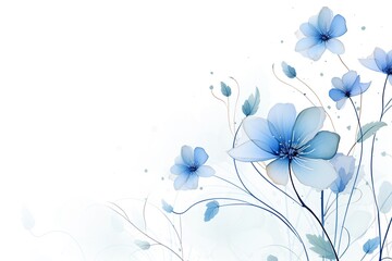 Fototapeta na wymiar minimalistic design Abstract floral art background vector. Botanical watercolour hand painted gentle blue flowers and leaf branch with line art on white background, free copy space