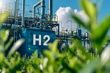 Green hydrogen production. Renewable energy production facility. Green hydrogen gas for clean electricity. - obrazy, fototapety, plakaty