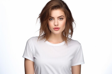 Fototapeta premium Woman in White Tshirt Mockup created with Generative AI
