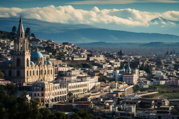 Fototapeta na wymiar View of Quito's historic district in Ecuador. Generative AI