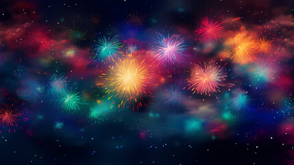 Naklejka premium Beautiful fireworks background at night for holiday decoration