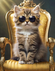 Regal Kitten on a Golden Throne
