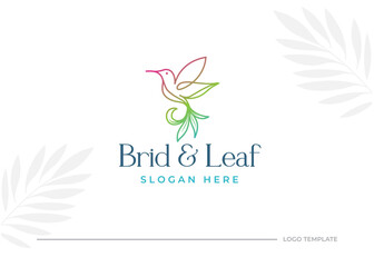 Fototapeta na wymiar Beautiful Creative Colibri Bird and leaf Logo Design Vector