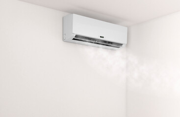 Air conditioner on the wall. 3d illustration. - 712358938