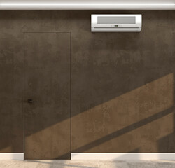 room with a door and air conditioning on the wall with decorative plaster. 3d illustration - 712358969