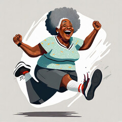 Old woman jumping for joy