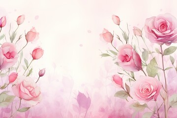 Spring pink rose floral background with watercolor Weedding theme Floral mother's day background, vector watercolor illustration