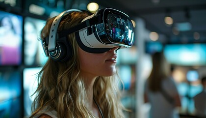  business focused on virtual reality experiences, showcasing immersive technology, interactive simulations, and the excitement of cutting-edge entertainment in a virtual world. generative