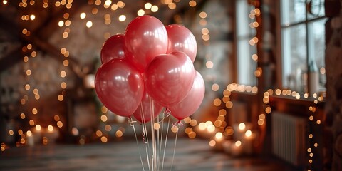 Valentine day room decoration with balloons, candles, lightings,. valentine's day. balloons. heart shape balloons