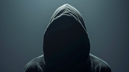 Mysterious Backlight Silhouette of a Hooded Man in a Gray Studio - obrazy, fototapety, plakaty