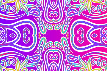 Beautiful colourful flower floral and leaf line art pattern of indonesian culture traditional tenun batik ethnic dayak background 