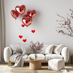 red sofa and heart
