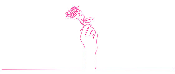 Women days vector line art style hand holding flower illustration vector with transparent background