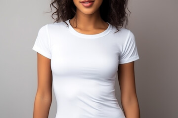 Obraz premium Woman in White Tshirt Mockup created with Generative AI
