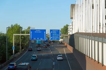 Foto op Canvas Autobahn, Verkehrstafel, auf der Höhe Messegelände, Berlin © hkama