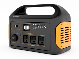 Portable Power Station isolated on a white background. 3D rendering in high resolution