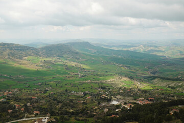 Fototapeta na wymiar A panorama of agriculture countryside around Enna, Sicily, Italy 