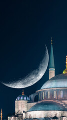 Sultanahmet Camii or Blue Mosque with crescent moon. Ramadan or islamic concept