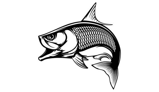 Tarpon fish skeleton. Tarpon fish emblem. Fishing theme illustration. Fish Isolated on white.