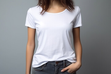 Obraz premium Woman in White Tshirt Mockup created with Generative AI