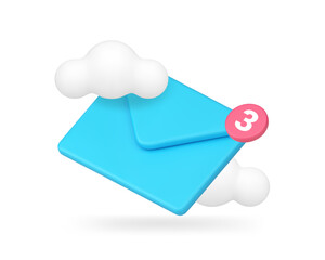 Incoming message email cloud electronic mail storage server 3d icon realistic vector illustration