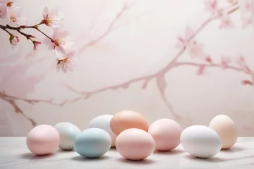 Foto op Aluminium pin pastel color of easter eggs and décor background wit copy space for text  © azait24