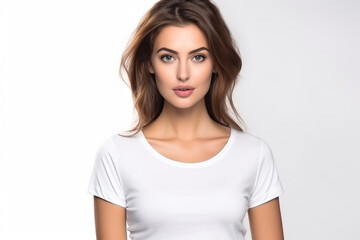 Obraz premium Woman in White Tshirt Mockup created with Generative AI