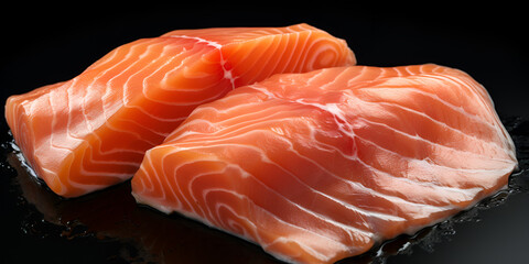 Fresh Salmon On Top Of A Wooden Tray Background