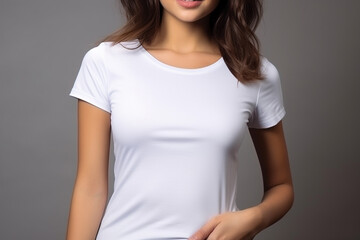 Obraz premium Woman in White Tshirt Mockup created with Generative AI