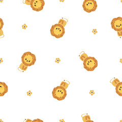 Seamless childish pattern with little lion and flower