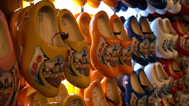 Wooden shoes (clogs) in the shop in Netherlands