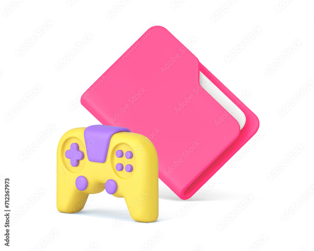 Poster virtual video game cloud storage management file folder and gamepad 3d icon realistic vector