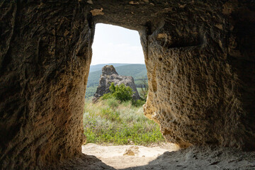 Ancient cave city, Baqla, View from inside the cave.