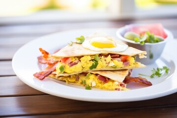 hearty breakfast quesadilla with egg and bacon