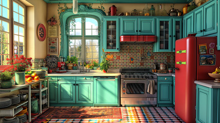 Eclectic kitchen decor, ai generated