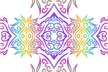 Beautiful colourful flower floral and leaf line art pattern of indonesian culture traditional tenun batik ethnic dayak background 