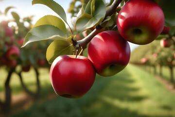 Obraz premium red apples on a branch. 
