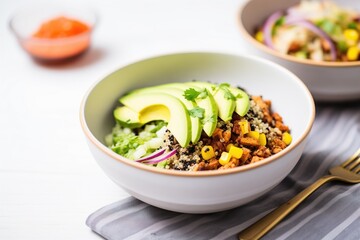 vegan quinoa bowl with black beans and corn