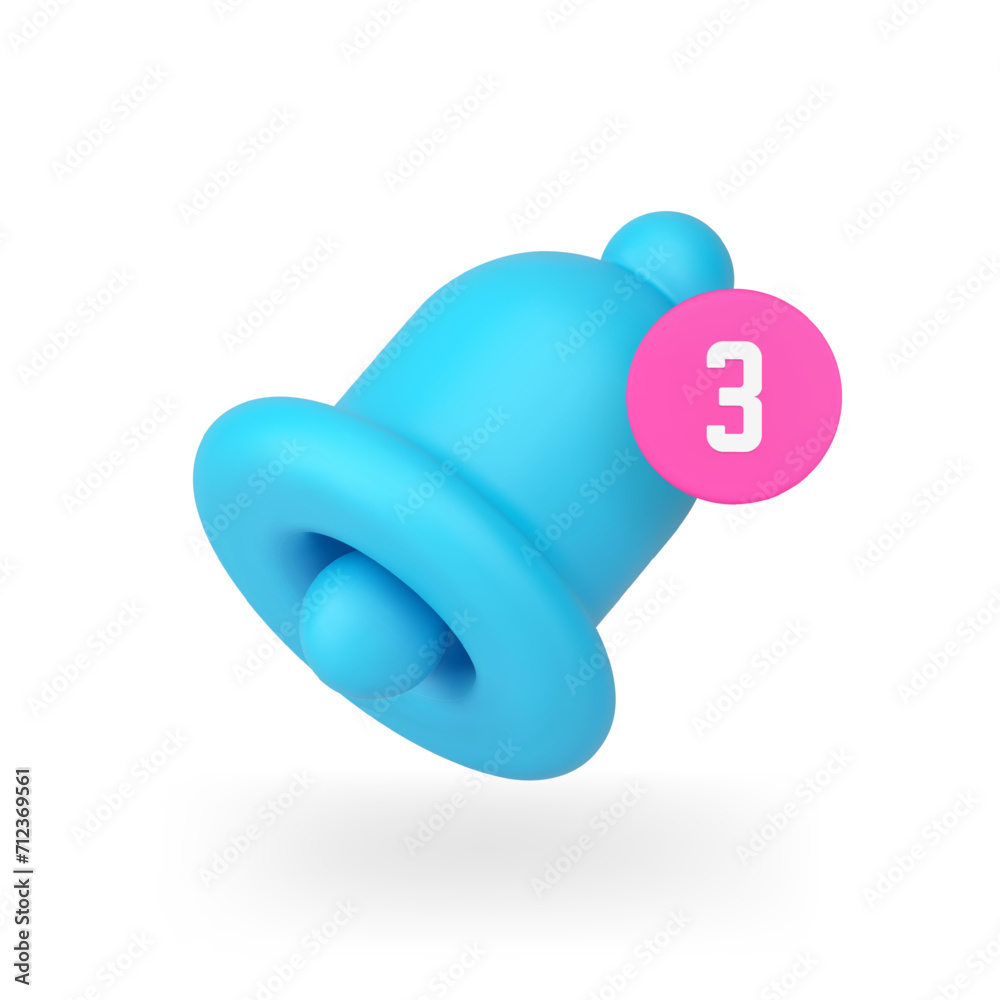 Poster incoming notification ring bell new message call signal with number for app 3d icon realistic vector