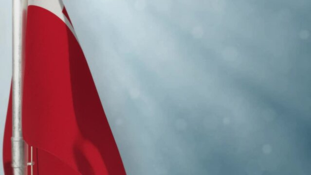 Waving Tonga flag on light blue bokeh bg