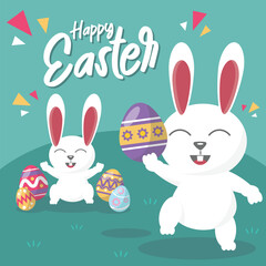 Easter egg hunt. Easter bunny card. Greeting card design. Easter rabbit. Easter Bunny.