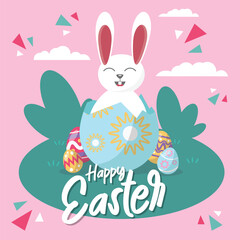 Easter egg hunt. Easter bunny card. Greeting card design. Easter rabbit. Easter Bunny.