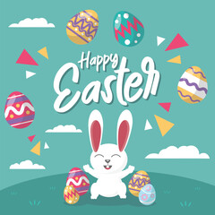 Easter egg hunt. Easter bunny card. Greeting card design. Easter rabbit. Easter Bunny.