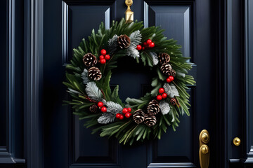 Fototapeta na wymiar christmas wreath on black background. 