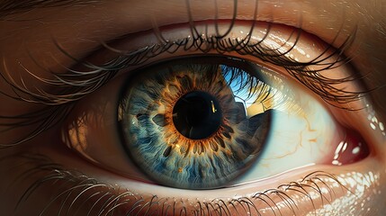 Close-up of an eye with iris. Eye Lens Concept
