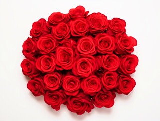 Beautiful bouquet of red roses on isolated white background - ai generative