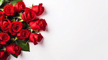 Beautiful bouquet of red roses on isolated white background with copy text space - ai generative