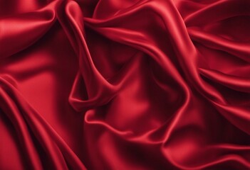 Close-up of a luxurious red satin fabric with elegant folds, conveying a sense of richness and...