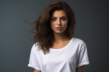 Fototapeta premium Woman in White Tshirt Mockup created with Generative AI