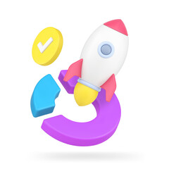 Fototapeta premium Startup analyzing business planning success development rocket and diagram 3d icon realistic vector